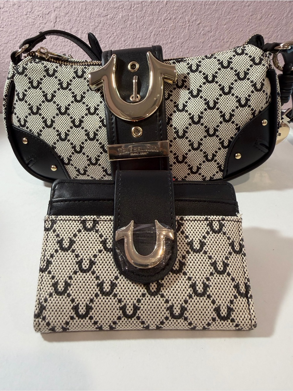 True religion signature horseshoe mini shoulder bag and matching wallet